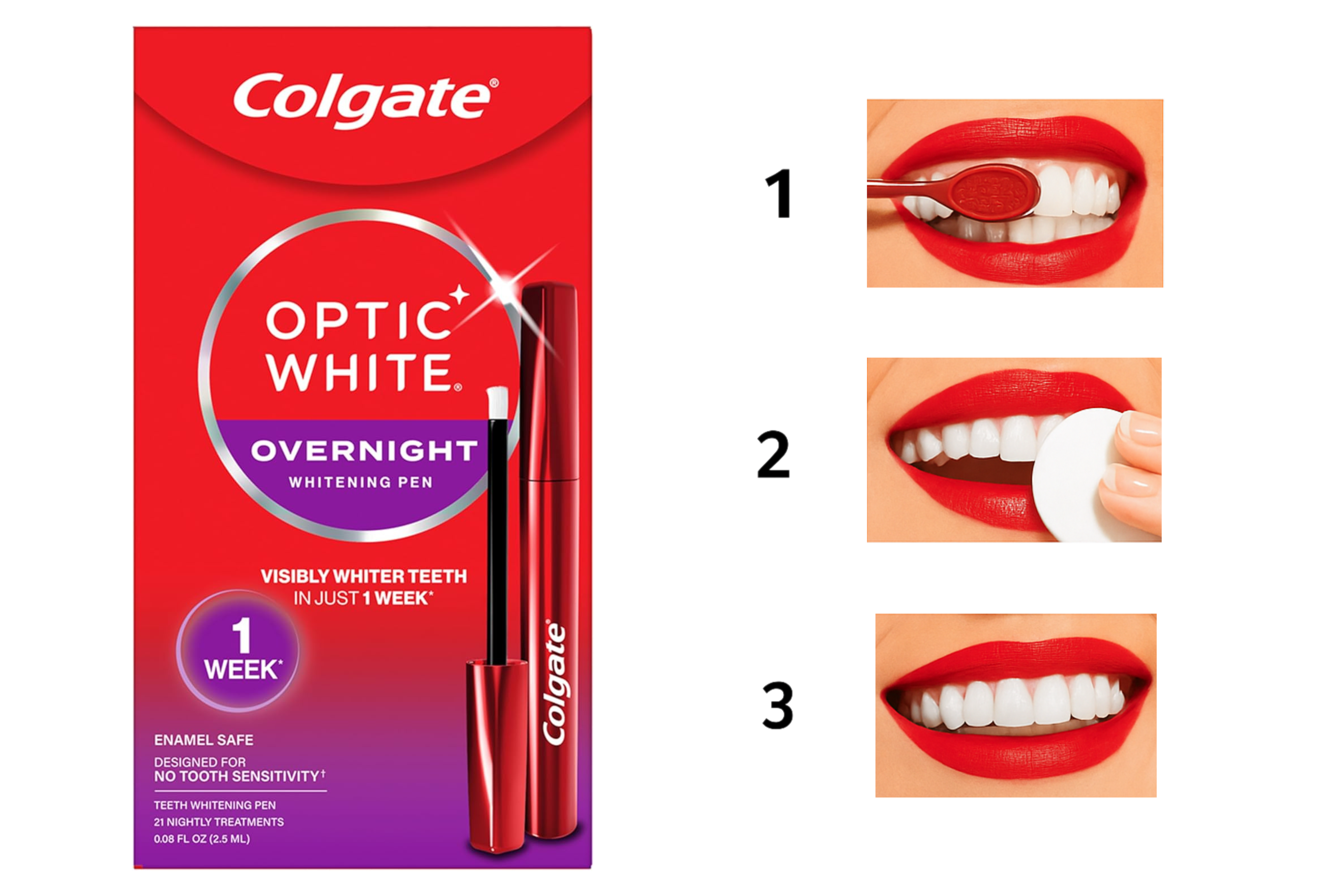 Colgate Optic White Overnight Whitening Pen لتبييض الأسنان في المنزل خلال أسبوع
